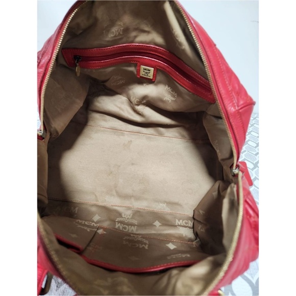Authentic MCM Quilted Boston Leather Bag Red - Picture 11 of 14